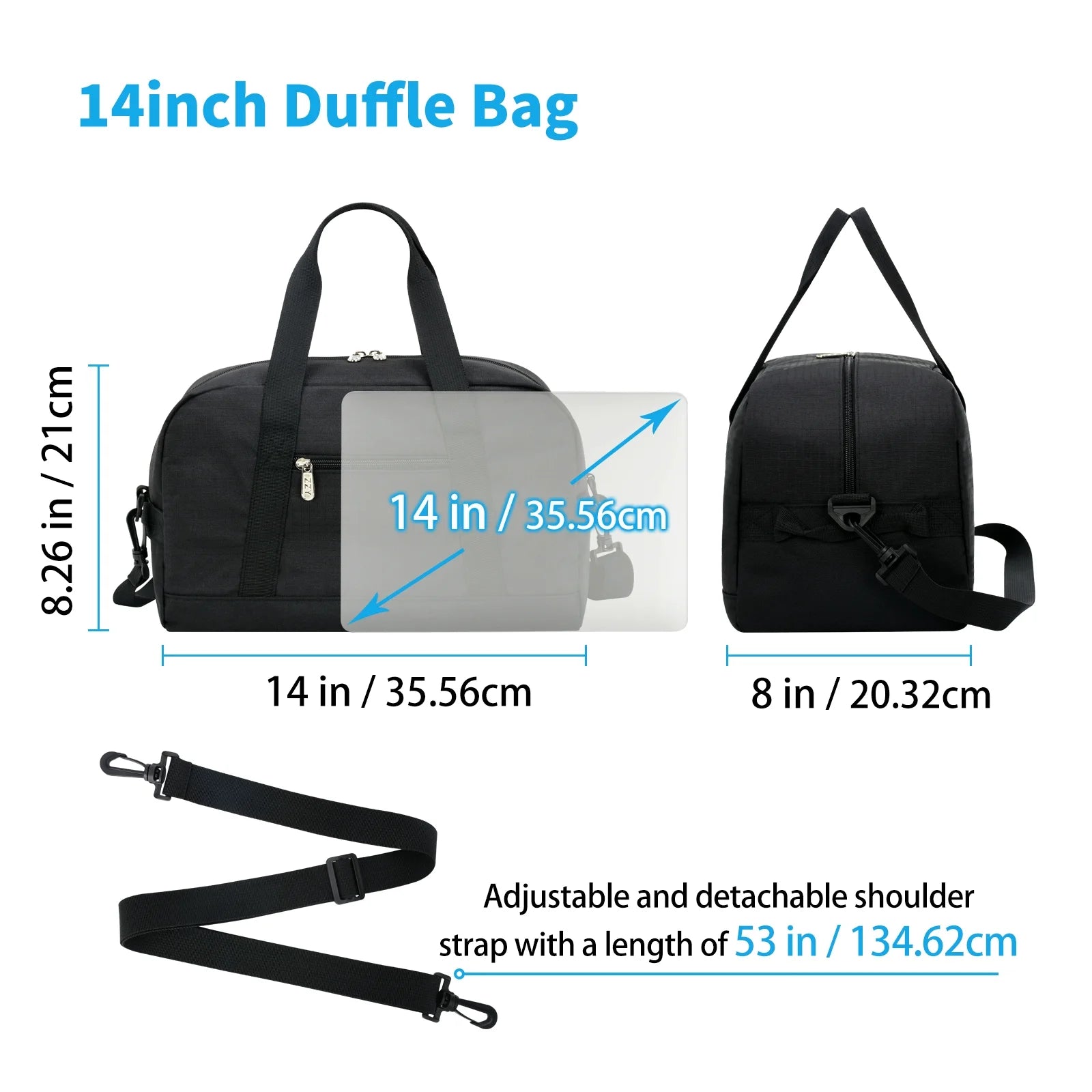 " 14"" Black Mini Duffel Bag for Travel and Gym, Polyester, Durable"