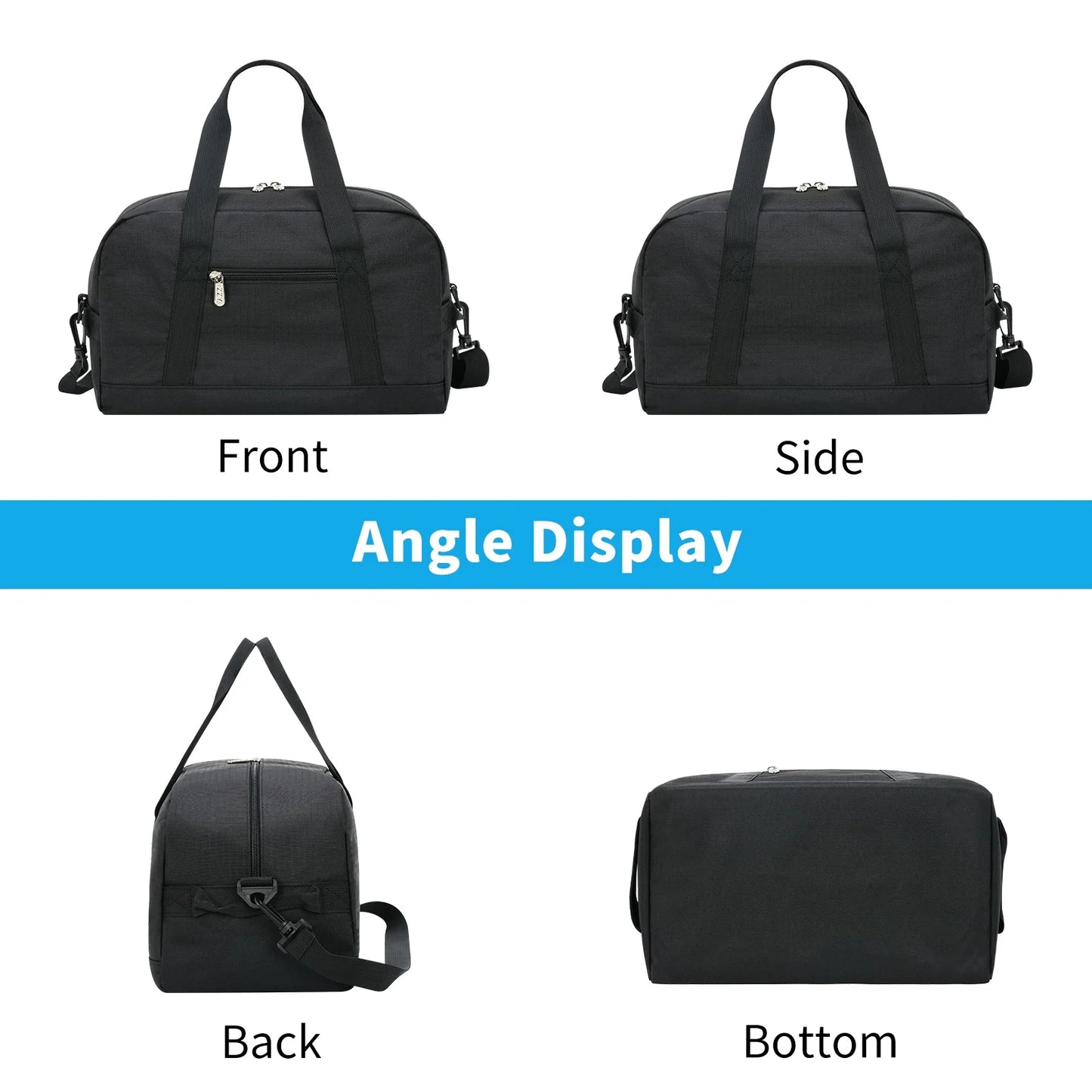 " 14"" Black Mini Duffel Bag for Travel and Gym, Polyester, Durable"